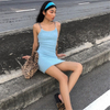 Women Casual Mini Sky Blue Bodycon Knit Sweater Dress