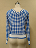 OEM Design Blue And White Colorblock Hand Knitted Long Sleeve Women Wool Hollow Sweater 