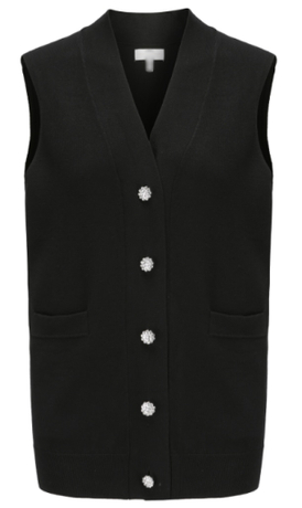 Women's Black Sleeveless Button-down V-neck Sweater Vest