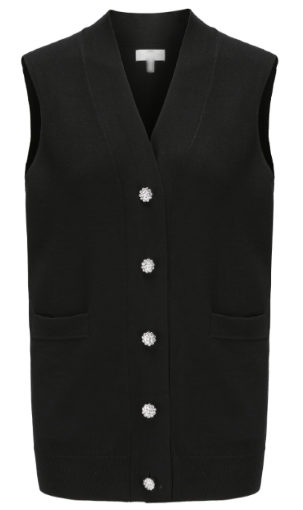 Women\'s Black Sleeveless Button-down V-neck Sweater Vest