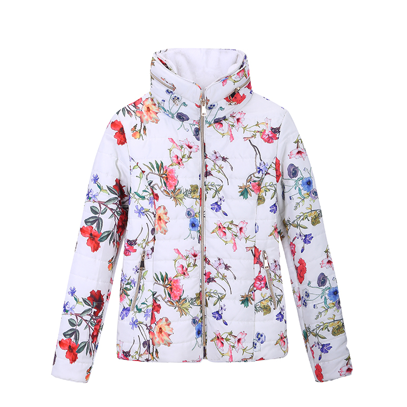 New Winter Printed Women's Padded Jackets with Invisible Hood And Inside Fur Collar