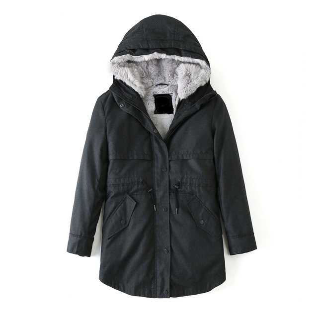 Classic Winter Detachable Women's Casual Fur Parka With Hood And Adjust Waist String
