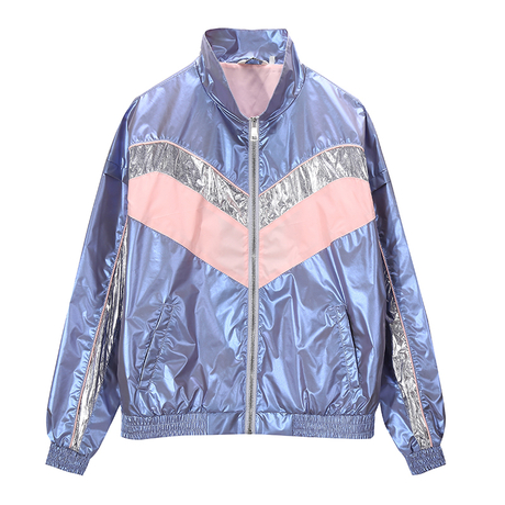 New Outdoor Women's Reflective Shiny Windbreaker Sport Jackets With Contrast Panel Design