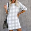 Retro Houndstooth Long Sleeve Women Knitted Sweater Dress